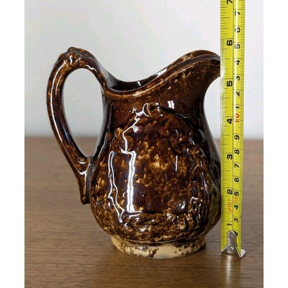 Vintage Bennington Rockingham Yellowware Spongeware Stoneware Pottery Pitcher - Picture 10 of 12